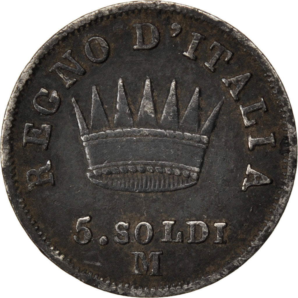 ITALIAN STATES, 5 Soldi, 1813, Milan, KM #5.1, VF(30-35), Silver, 1.18