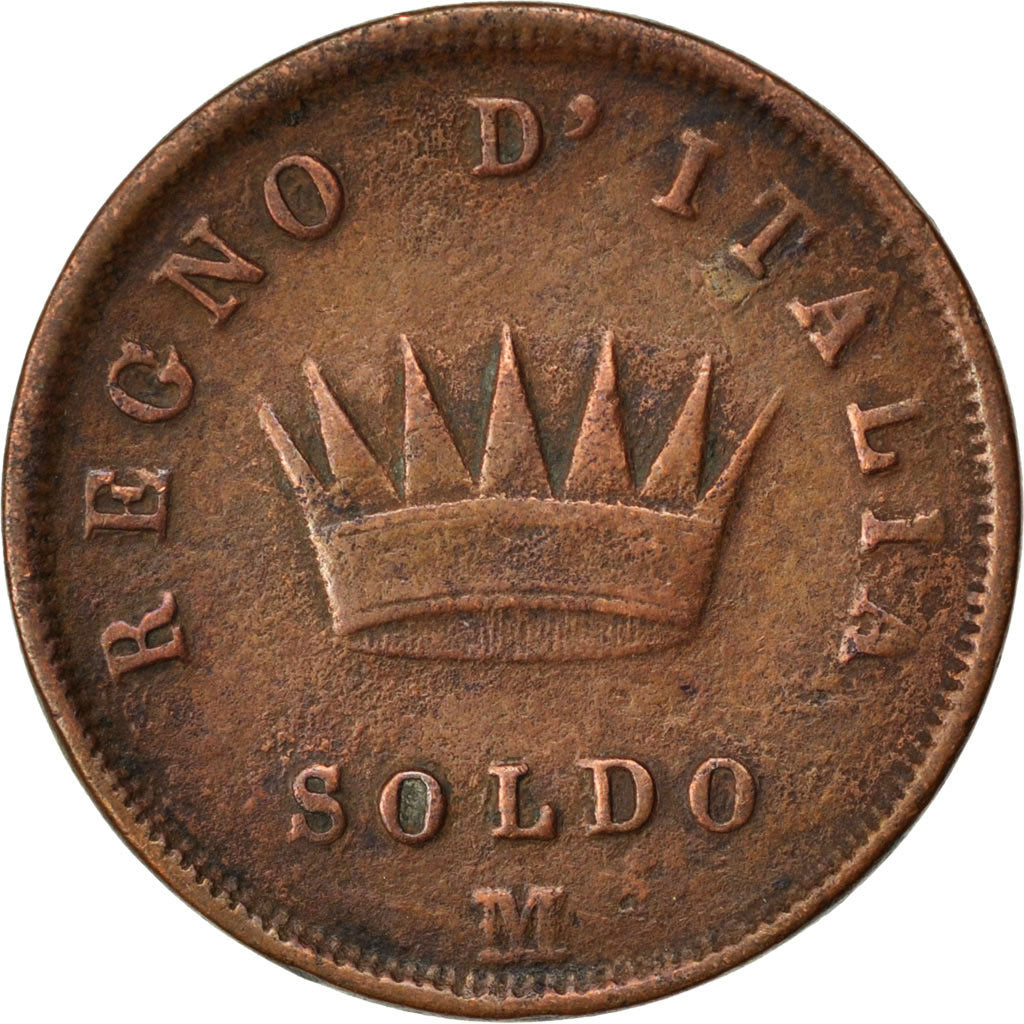 ITALIAN STATES, Soldo, 1813, Milan, KM #3.2, VF(20-25), Copper, 9.61