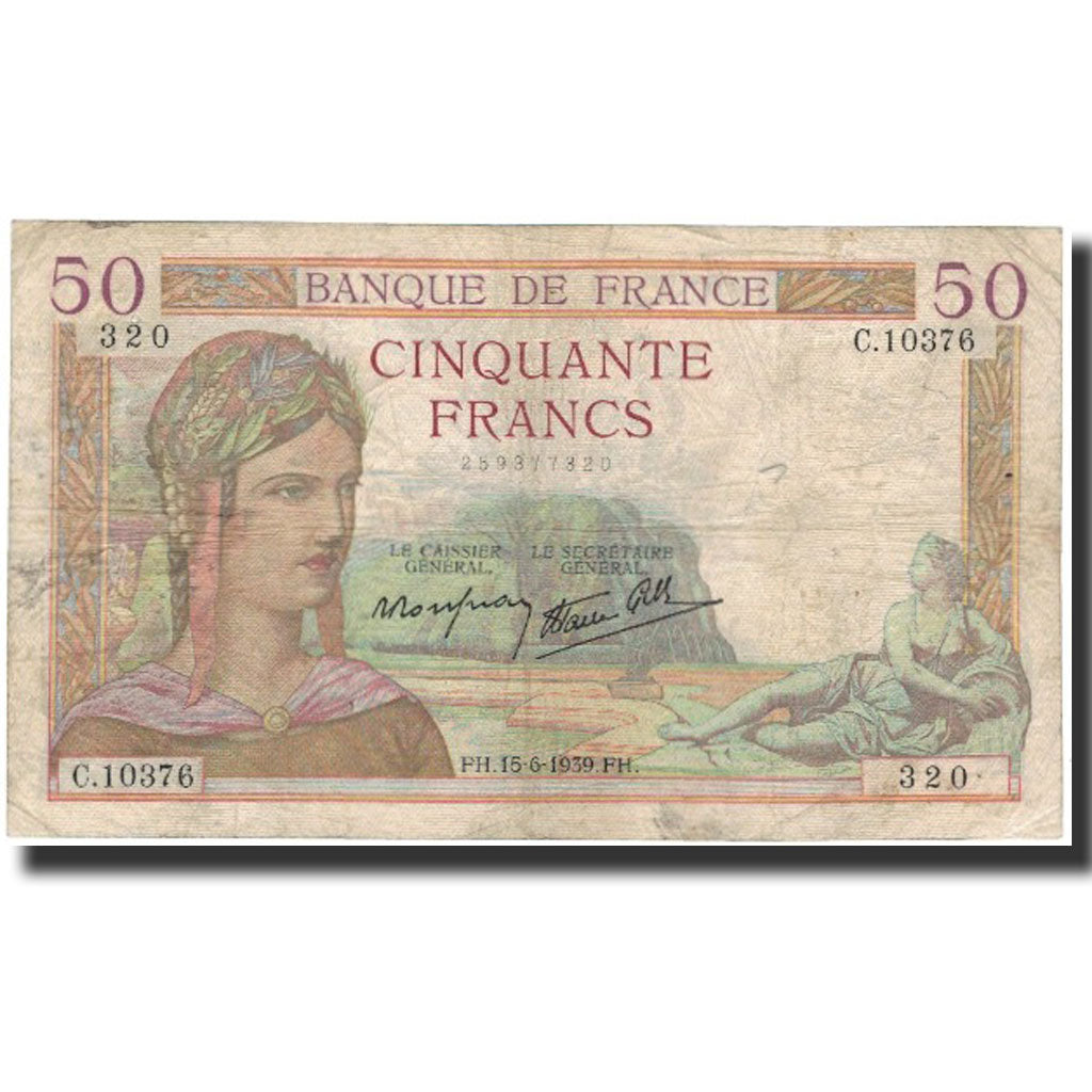 Francia, 50 Francs, 50 F 1934-1940 ''Cérès'', 1939-06-15, B+, Fayette:18.26