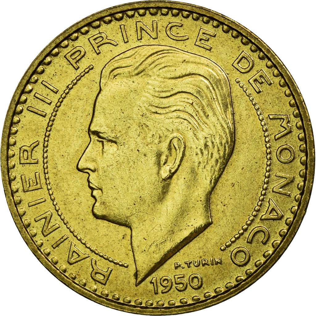 Coin, Monaco, Rainier III, 20 Francs, Vingt, 1950, AU(55-58), Aluminum-Bronze