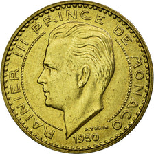Coin, Monaco, Rainier III, 20 Francs, Vingt, 1950, AU(55-58), Aluminum-Bronze