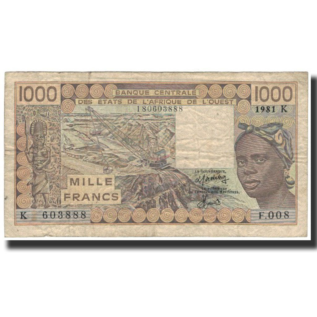Banknote, West African States, 1000 Francs, 1981, KM:707Kc, VF(20-25)