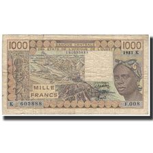 Banknote, West African States, 1000 Francs, 1981, KM:707Kc, VF(20-25)