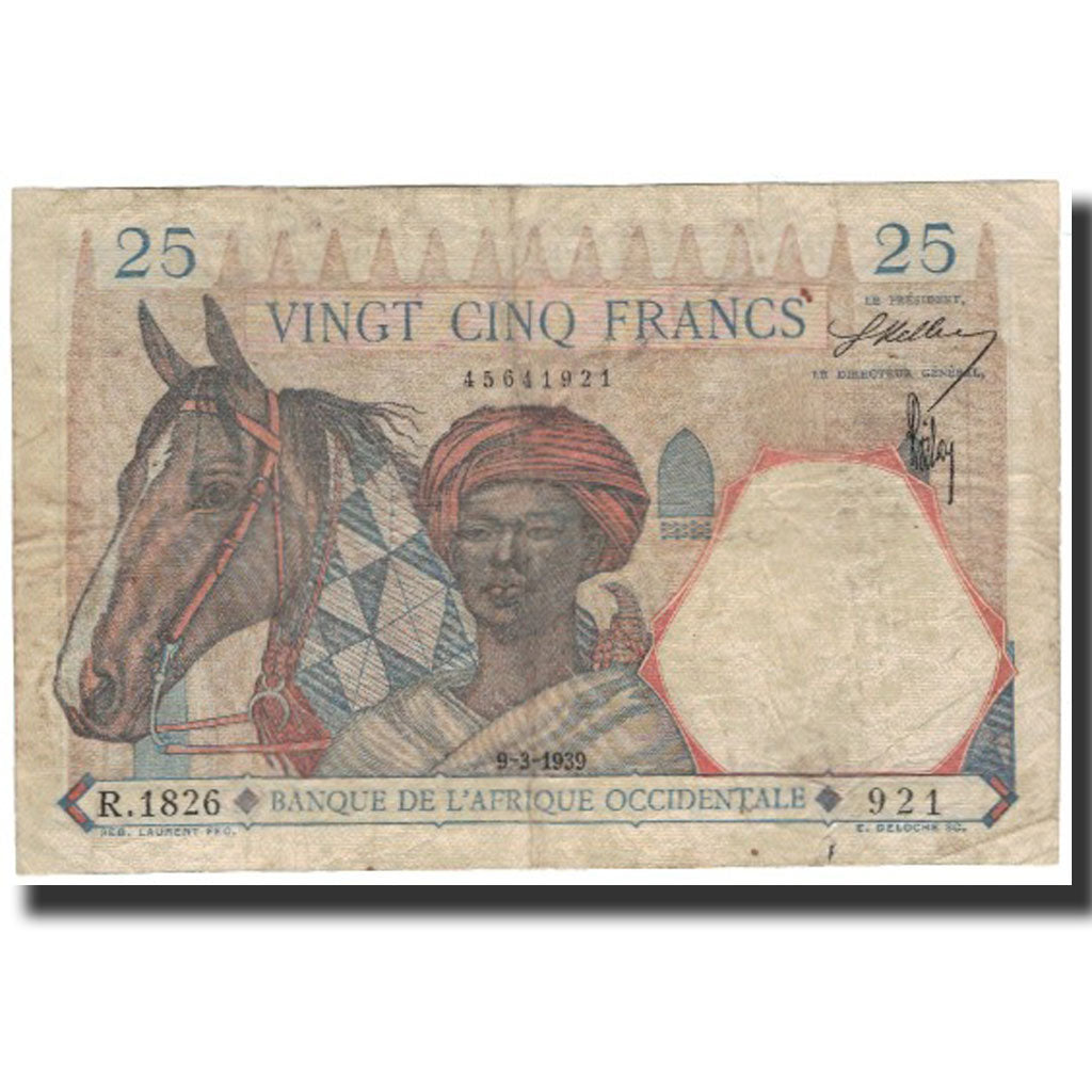 Biljet, Frans West Afrika, 25 Francs, 1939-03-09, KM:22, B