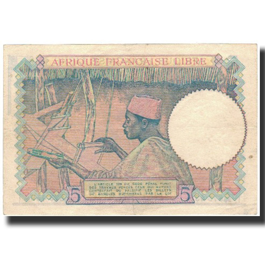 Banknote, French Equatorial Africa, 5 Francs, 1941, KM:6a, AU(55-58)