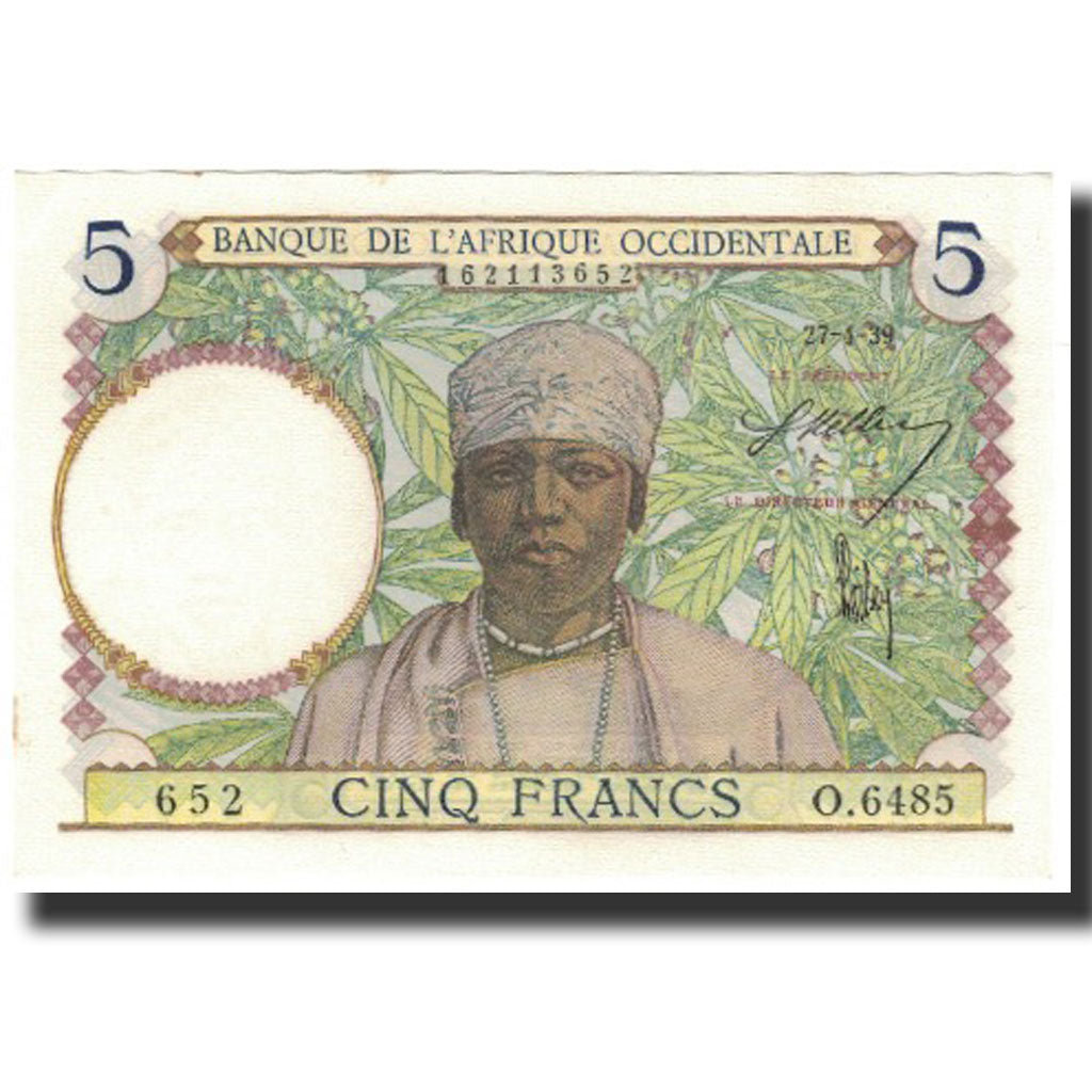 Banconote, Africa occidentale francese, 5 Francs, 1939-04-27, KM:21, SPL+
