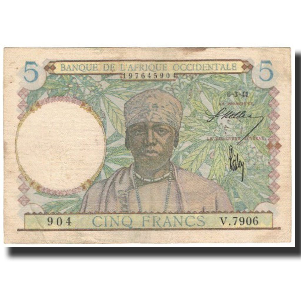 Banknote, French West Africa, 5 Francs, 1941-03-06, KM:21, VF(20-25)