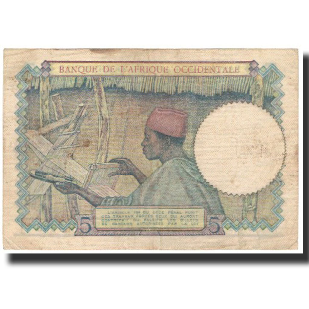 Banknote, French West Africa, 5 Francs, 1941-03-06, KM:21, VF(20-25)
