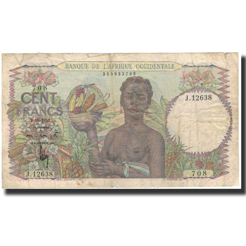 Banknote, French West Africa, 100 Francs, 1951-10-02, KM:40, VG(8-10)