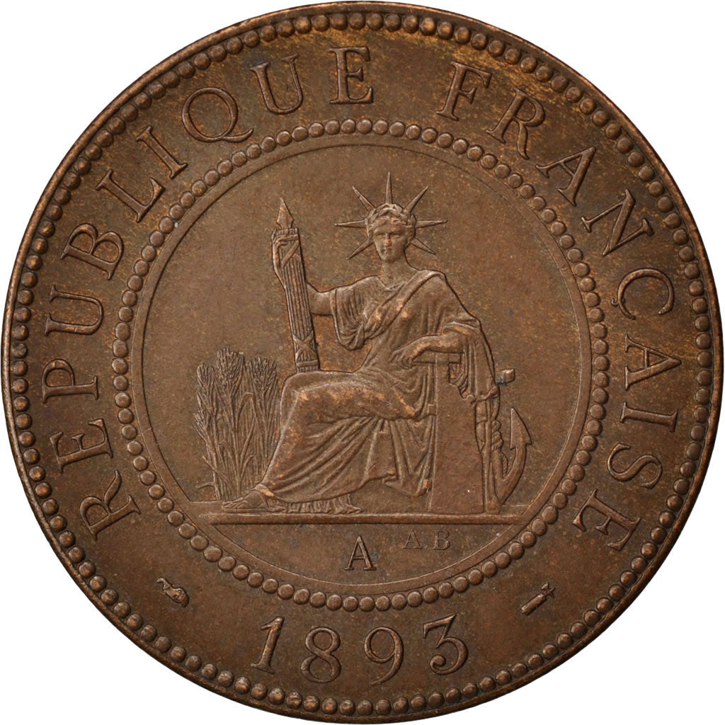 Indochine, 1 Cent, 1893, Paris, AU(55-58), Bronze, Lecompte #44, 10.06