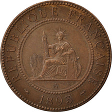 Indochine, 1 Cent, 1893, Paris, AU(55-58), Bronze, Lecompte #44, 10.06