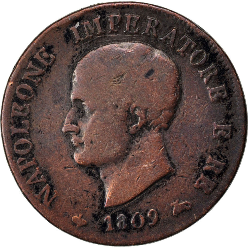 ITALIAN STATES, Soldo, 1809, Milan, KM #3.2, VF(20-25), Copper, 10.07