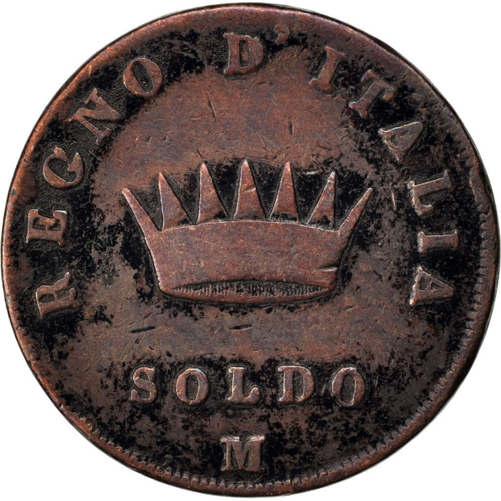 ITALIAN STATES, Soldo, 1809, Milan, KM #3.2, VF(20-25), Copper, 10.07