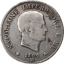 ITALIAN STATES, 5 Lire, 1809, Milan, KM #10.1, VF(20-25), Silver, 24.56