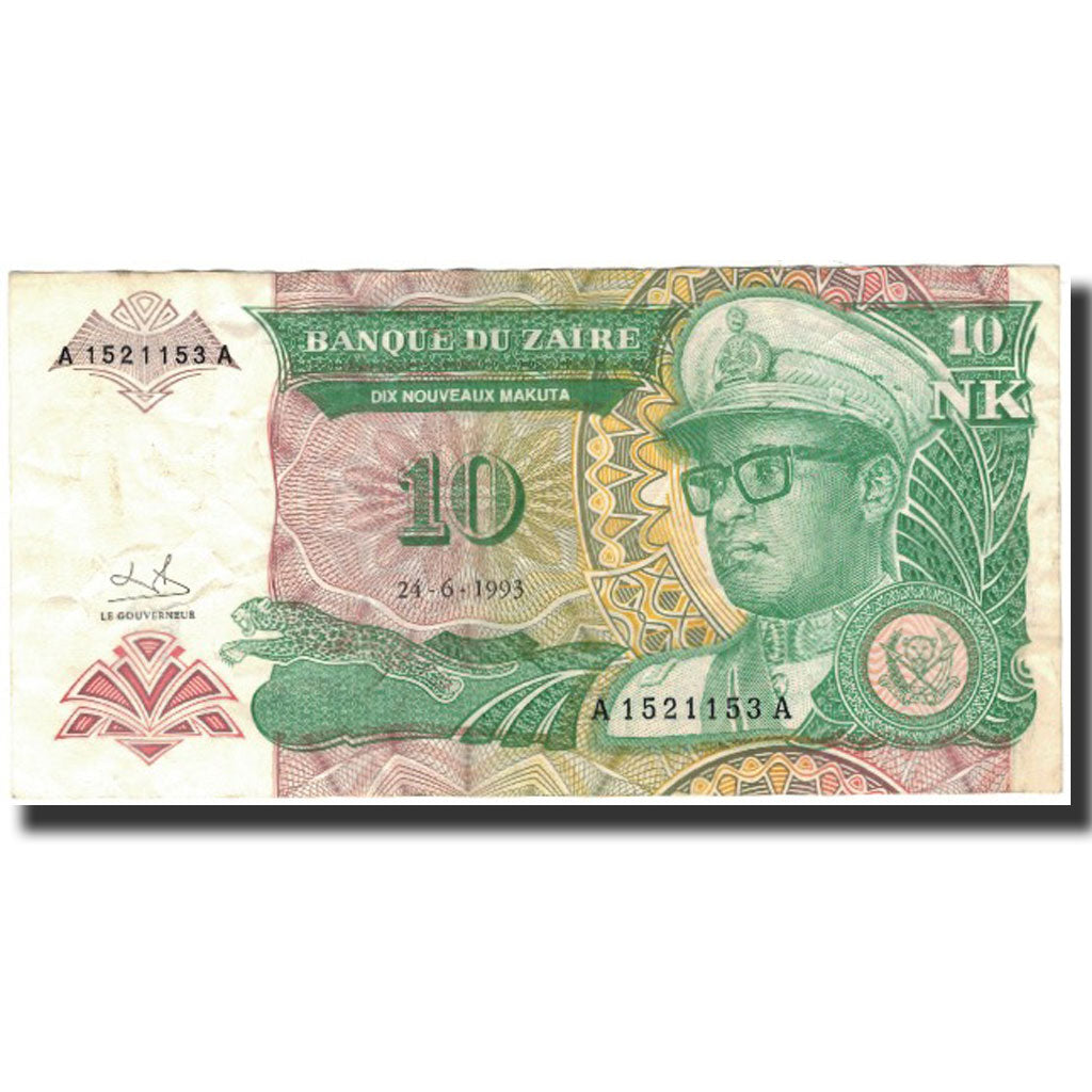 Biljet, Zaïre, 10 Nouveaux Makuta, 1993-06-24, KM:49, TB