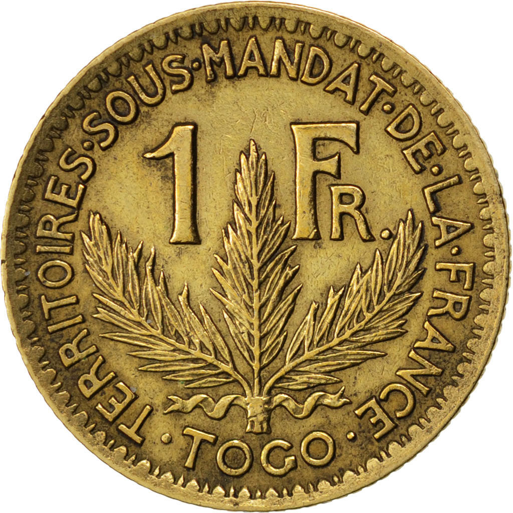 TOGO, Franc, 1924, Paris, KM #2, AU(50-53), Aluminum-Bronze, 22, Lecompte #11,..