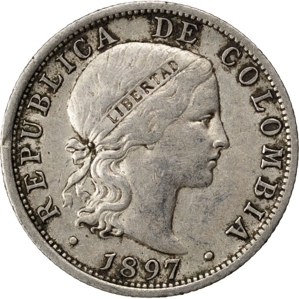 COLOMBIA, 10 Centavos, 1897, KM #188, AU(55-58), Silver, 2.52