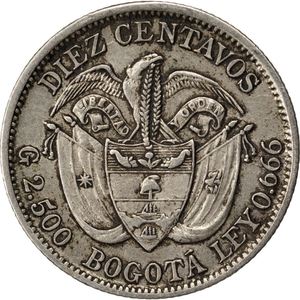 COLOMBIA, 10 Centavos, 1897, KM #188, AU(55-58), Silver, 2.52