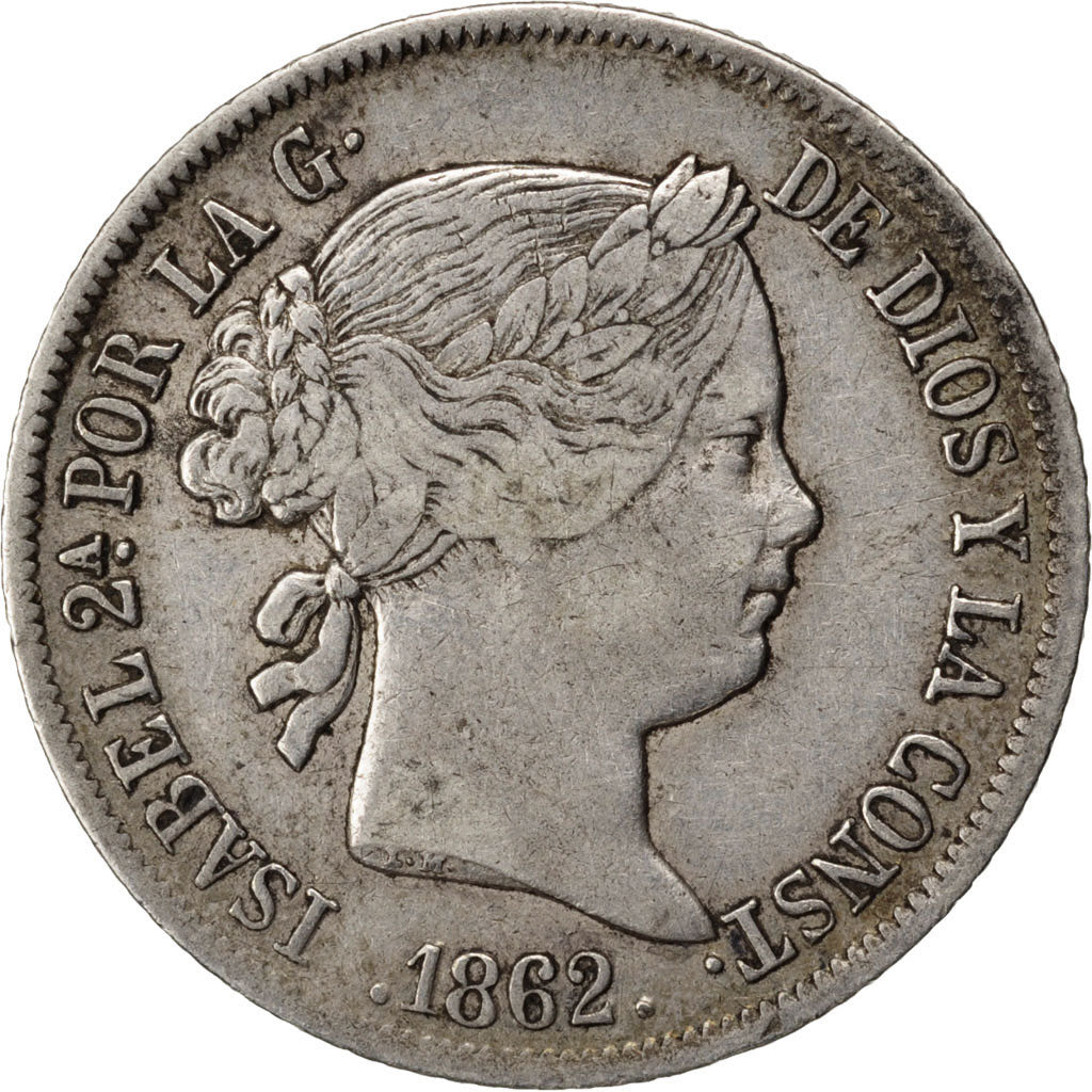 SPAIN, 4 Reales, 1862, Madrid, KM #608.2, EF(40-45), Silver, 5.13