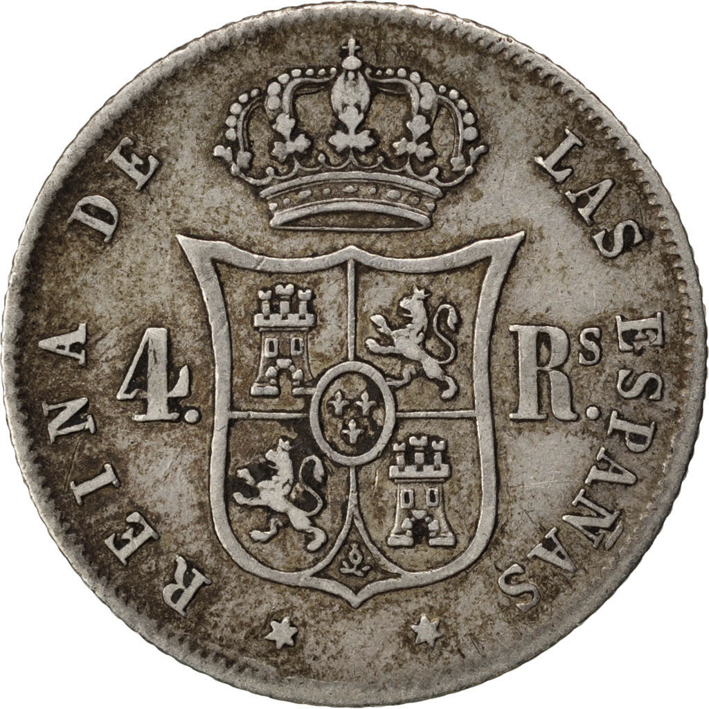 SPAIN, 4 Reales, 1862, Madrid, KM #608.2, EF(40-45), Silver, 5.13