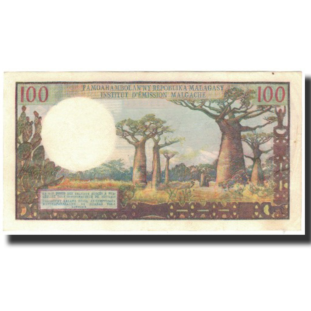 Banknote, Madagascar, 100 Francs =  20 Ariary, 1964, KM:57a, AU(55-58)