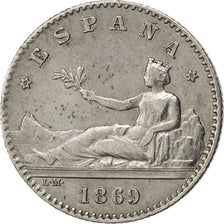 SPAIN, 50 Centimos, 1869, Madrid, KM #651, AU(50-53), Silver, 2.47