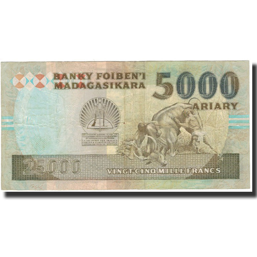 Banknote, Madagascar, 25,000 Francs = 5000 Ariary, 1988, KM:74a, EF(40-45)
