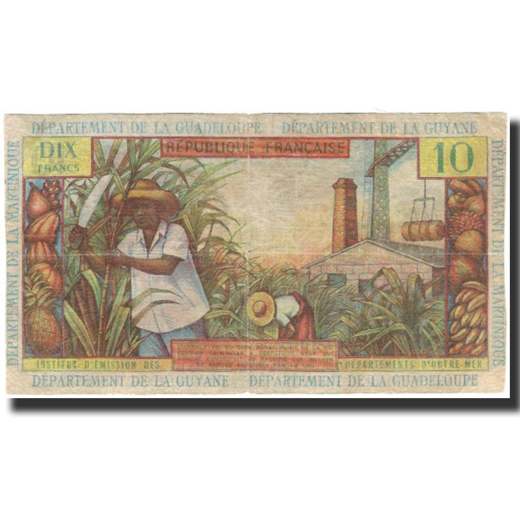 Banknote, French Antilles, 10 Francs, 1966, KM:8b, F(12-15)
