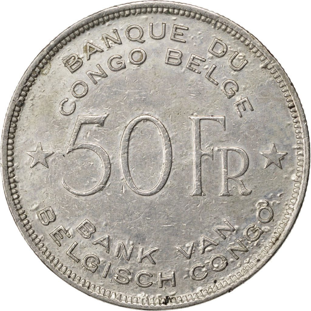 BELGIAN CONGO, 50 Francs, 1944, KM #27, EF(40-45), Silver, 35, 17.36