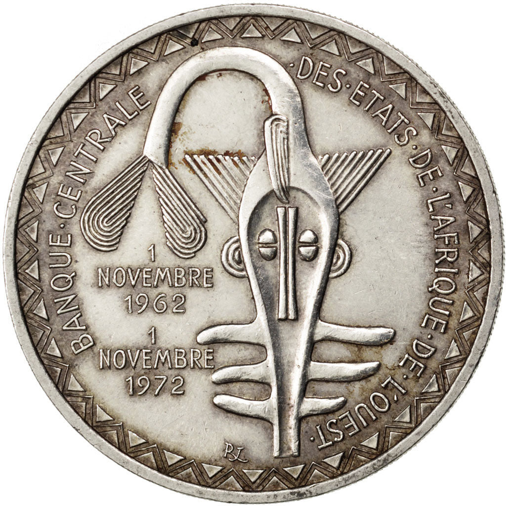 WEST AFRICAN STATES, 500 Francs, 1972, KM #7, AU(55-58), Silver, 37, 24.95