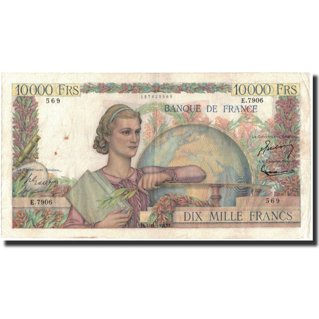 France, 10,000 Francs, 10 000 F 1945-1956 ''Génie Français'', 1954-11-04, TB+