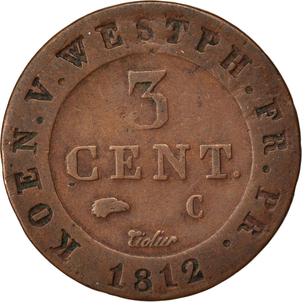 Germany, 3 Centimes, 1812, Cassel, KM #C 23, EF(40-45), Copper, 3.90