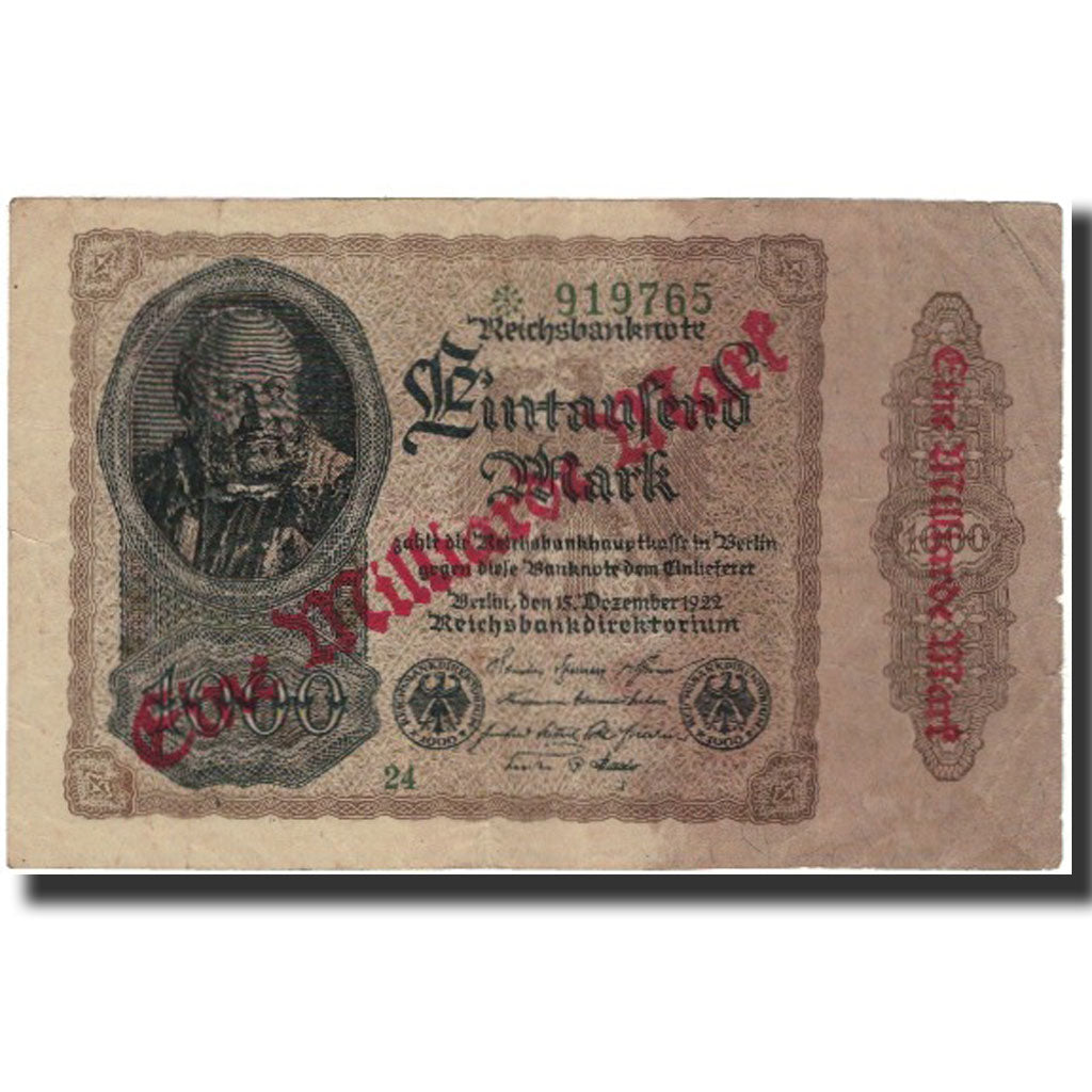 Banknote, Germany, 1 Milliarde Mark on 1000 Mark, 1922-12-15, KM:113a, VF(30-35)