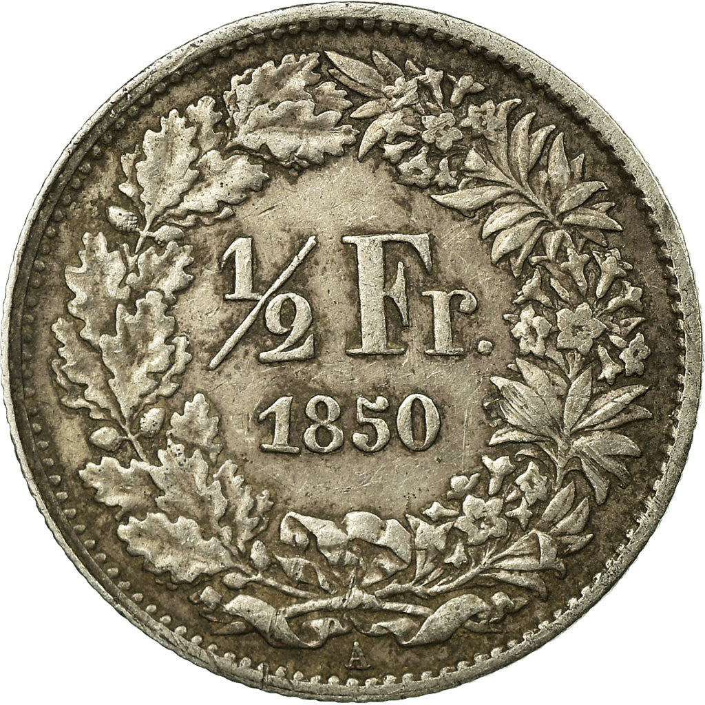 Coin, Switzerland, 1/2 Franc, 1850, Paris, EF(40-45), Silver, KM:8