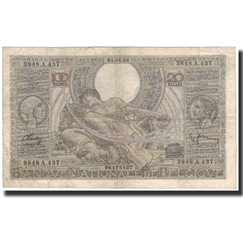 Banknote, Belgium, 100 Francs-20 Belgas, 1938-04-21, KM:107, VF(20-25)