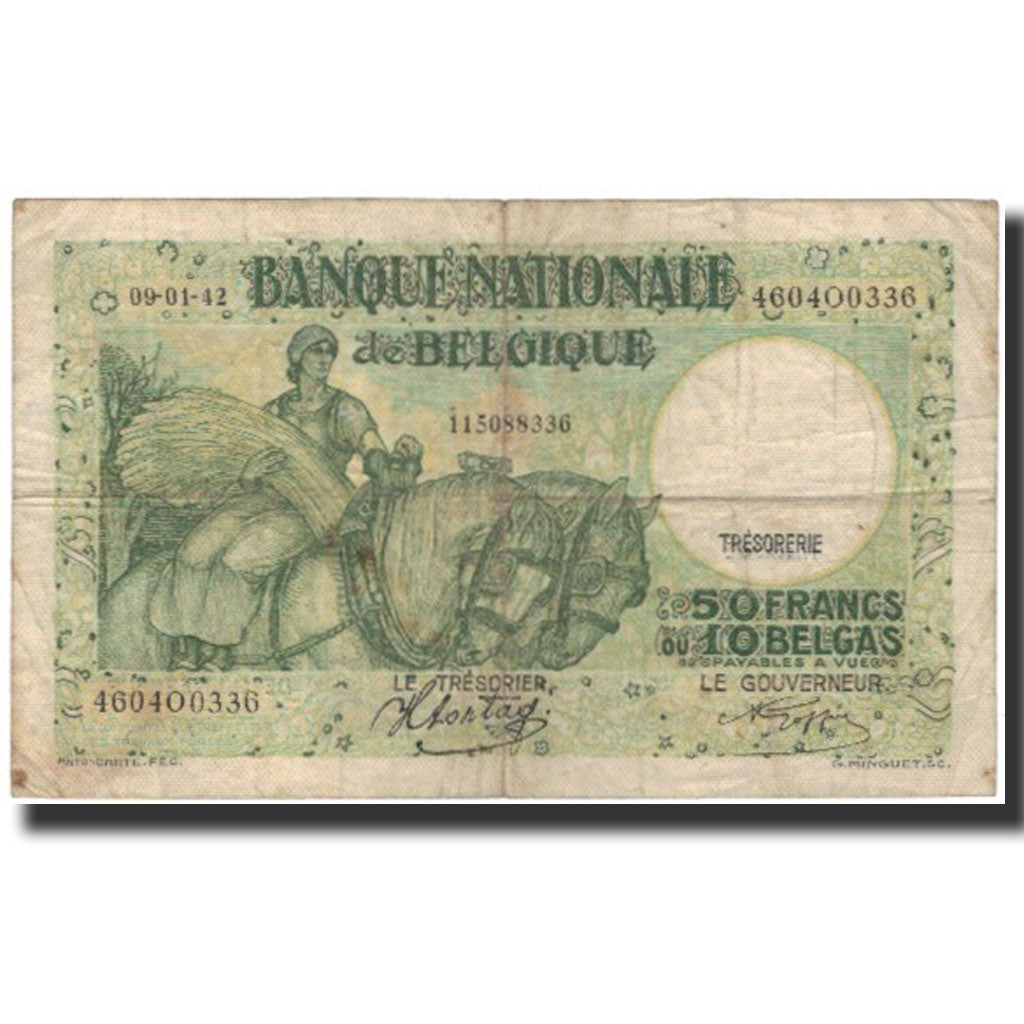 Banknote, Belgium, 50 Francs-10 Belgas, 1942-01-09, KM:106, F(12-15)
