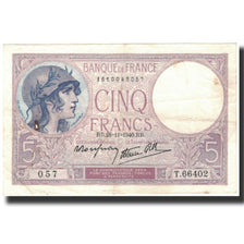 France, 5 Francs, 5 F 1917-1940 ''Violet'', 1940-11-28, TB+, Fayette:4.15, KM:83