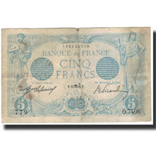 France, 5 Francs, 5 F 1912-1917 ''Bleu'', 1915-08-24, VF(20-25), Fayette:2.30