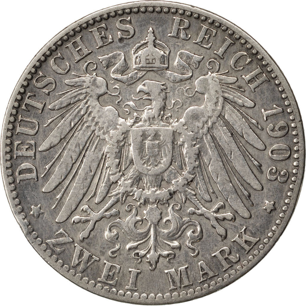 GERMAN STATES, 2 Mark, 1903, Munich, KM #913, EF(40-45), Silver, 28, 11.03