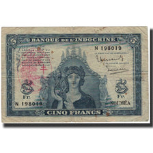 Banconote, Nuove Ebridi, 5 Francs, 1945, KM:5, B+