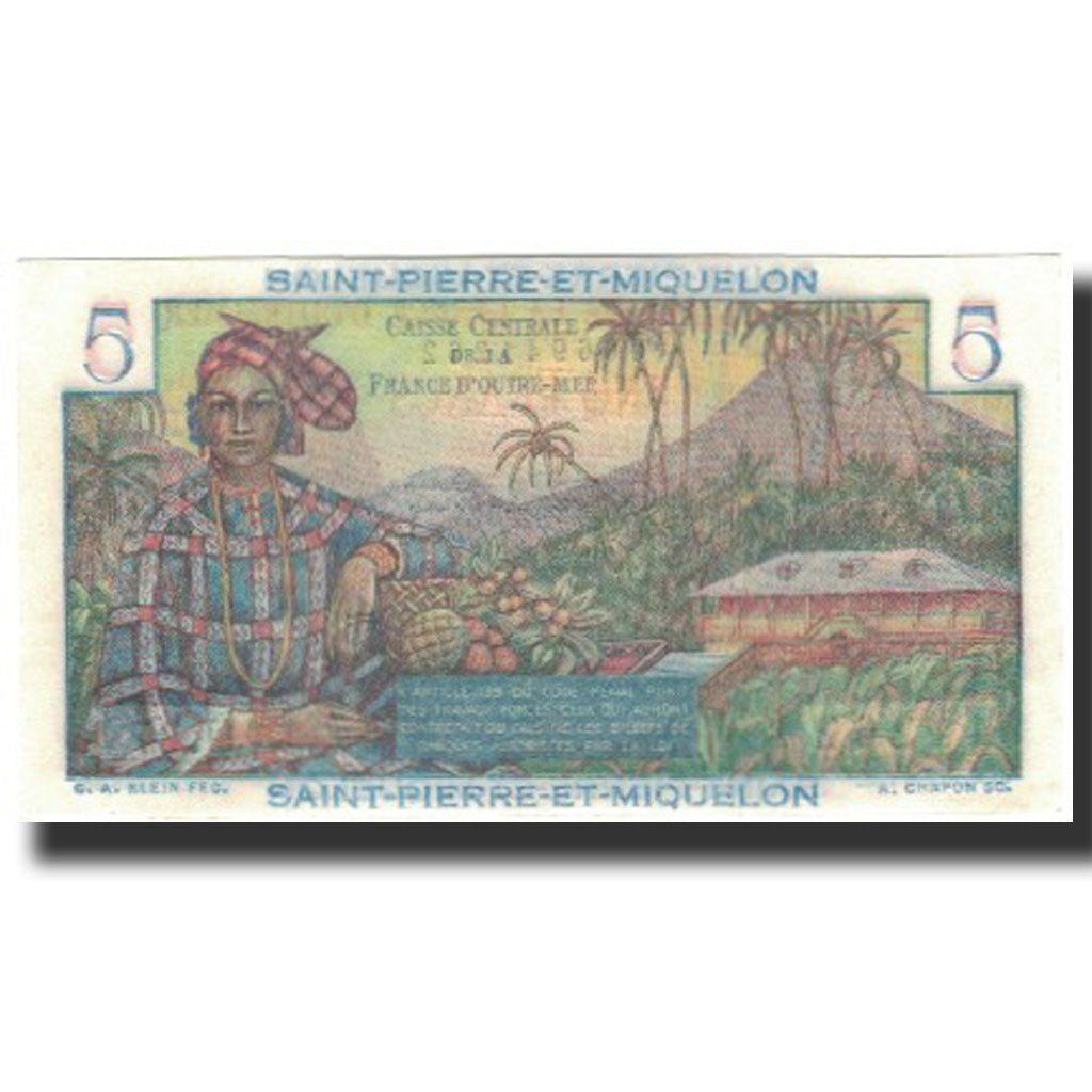 Geldschein, St. Pierre und Miquelon, 5 Francs, 1950-1960, KM:22, UNZ