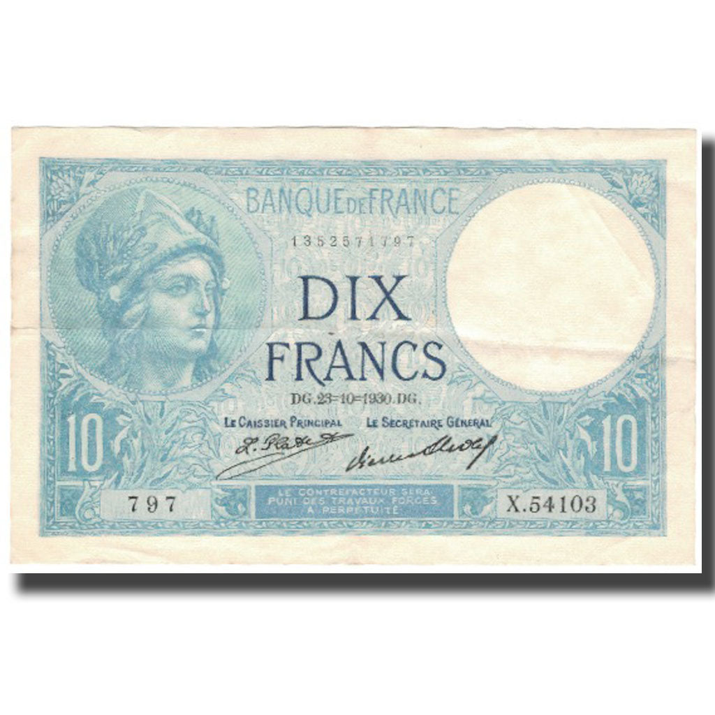 France, 10 Francs, 10 F 1916-1942 ''Minerve'', 1930-10-23, EF(40-45)