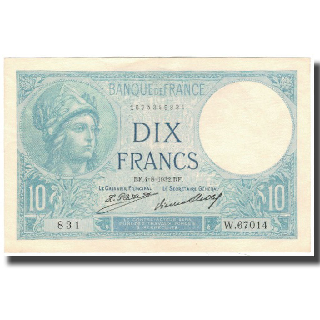 Francia, 10 Francs, 10 F 1916-1942 ''Minerve'', 1932-08-04, EBC, Fayette:6.16
