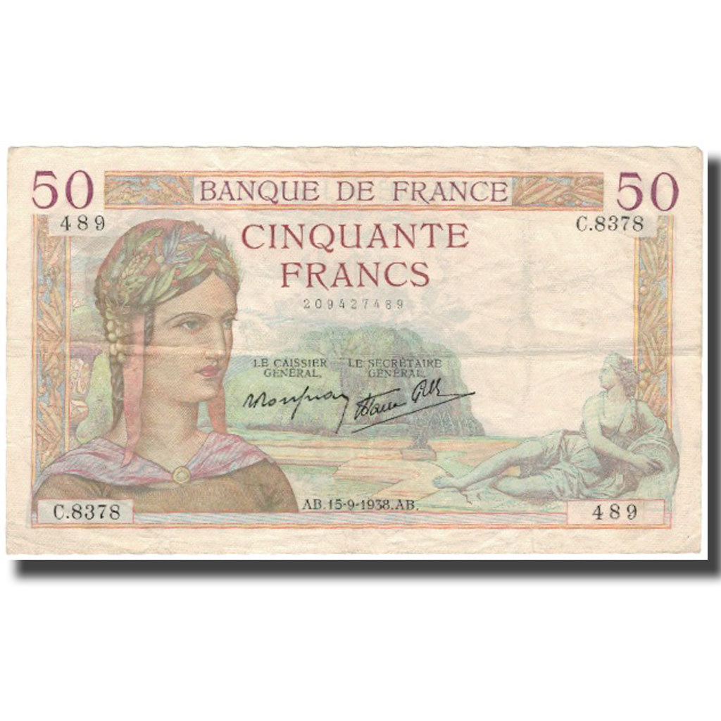 France, 50 Francs, 50 F 1934-1940 ''Cérès'', 1938-09-15, TTB, Fayette:18.14