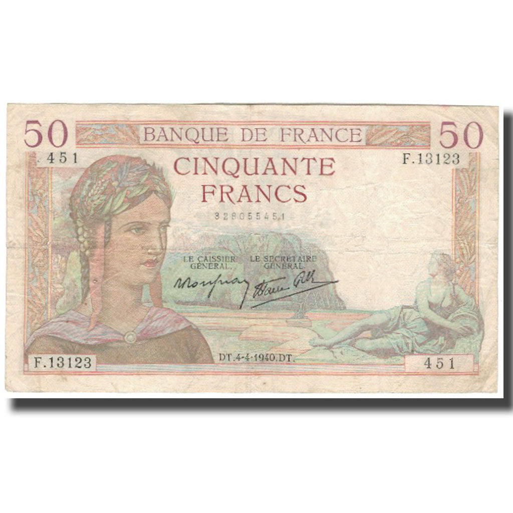 Francia, 50 Francs, 50 F 1934-1940 ''Cérès'', 1940-04-04, MB+, Fayette:18.42