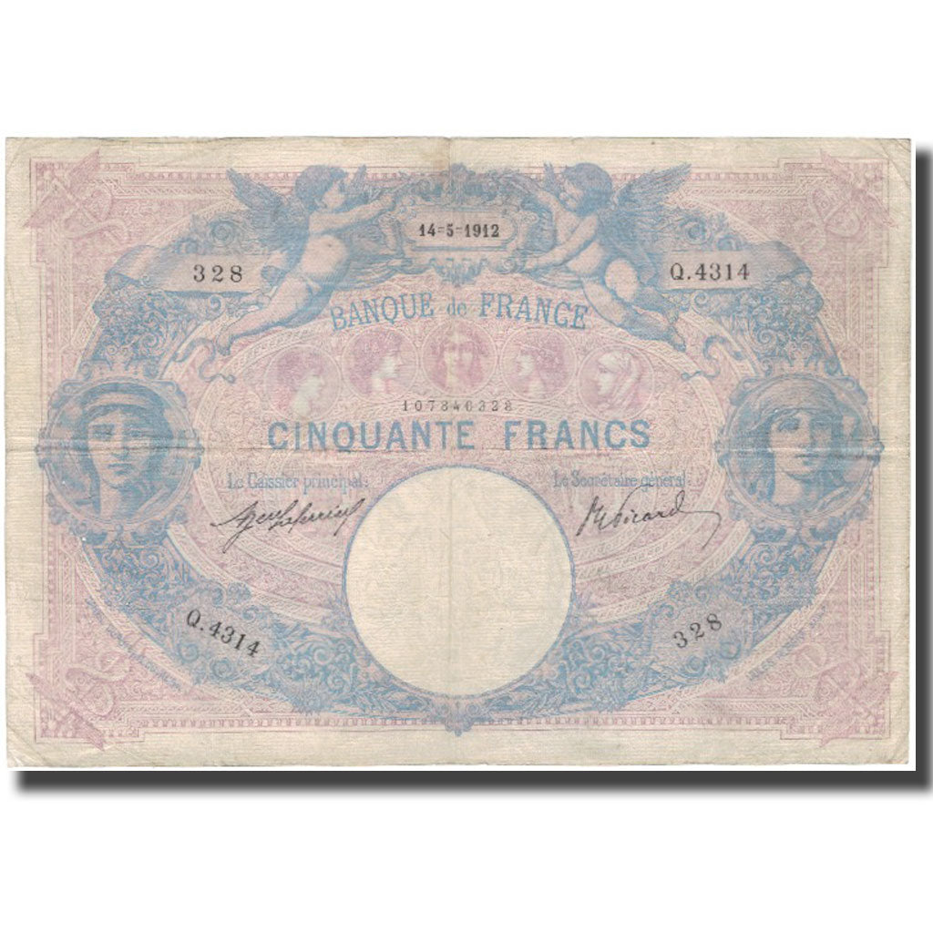 France, 50 Francs, 50 F 1889-1927 ''Bleu et Rose'', 1912-05-14, VF(20-25)