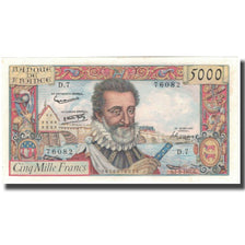 Francja, 5000 Francs, Henri IV, 1957-02-07, UNC(63), Fayette:49.1, KM:135a