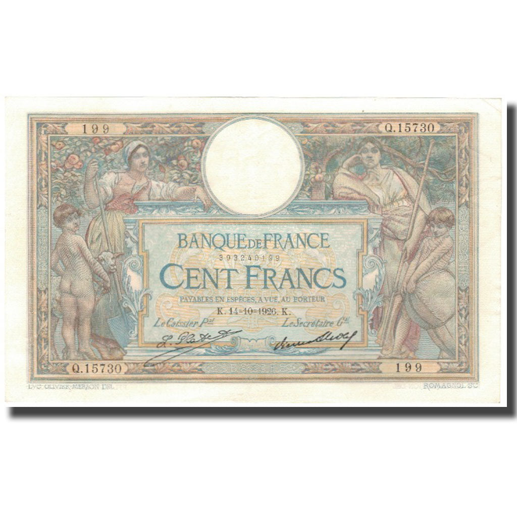 France, 100 Francs, 100 F 1908-1939 ''Luc Olivier Merson'', 1926-10-14, SUP
