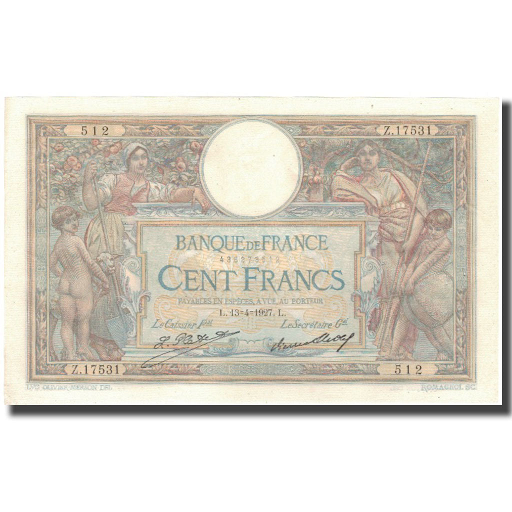 Francja, 100 Francs, Luc Olivier Merson, 1927-04-13, AU(55-58), Fayette:24.6