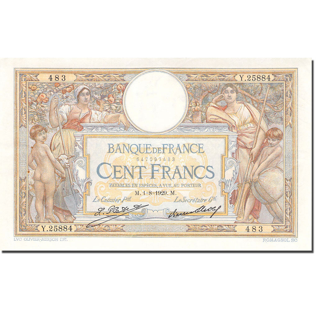 France, 100 Francs, 100 F 1908-1939 ''Luc Olivier Merson'', 1929-08-01, UNC(63)